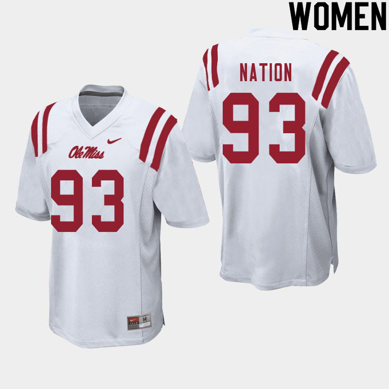 Women #93 Cale Nation Ole Miss Rebels College Football Jerseys Sale-White